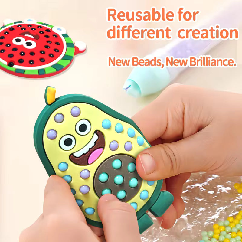 DIY Creative Beads Pen Toys, Handmade Dinosaur & Fruit Craft , Make Your Own Keychains & Stickers, Art Toy Gift for Boys Girls
