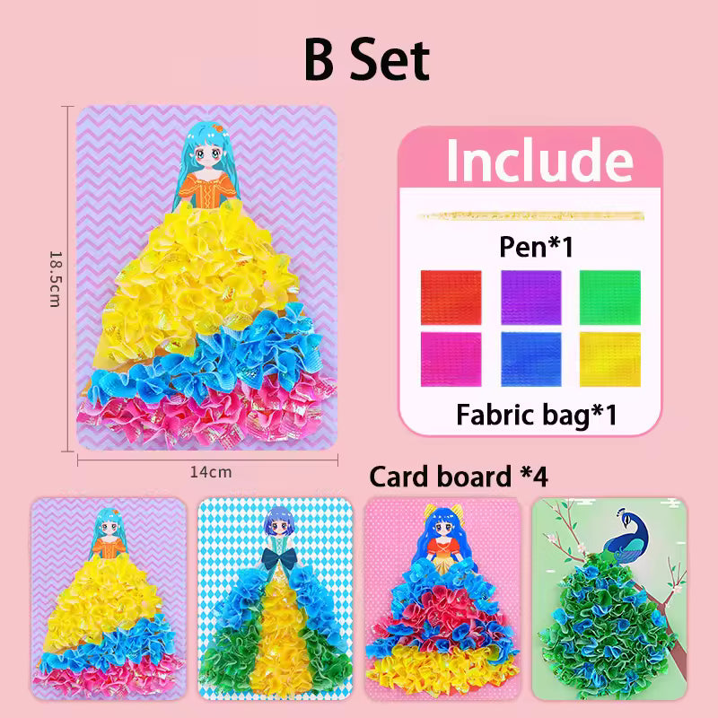 Puzzle Puncture Painting Card Boards Poke Sets For Kids Girls DIY Dress Up Princess Hedgehog Peacock Fabric Poking Art Craft