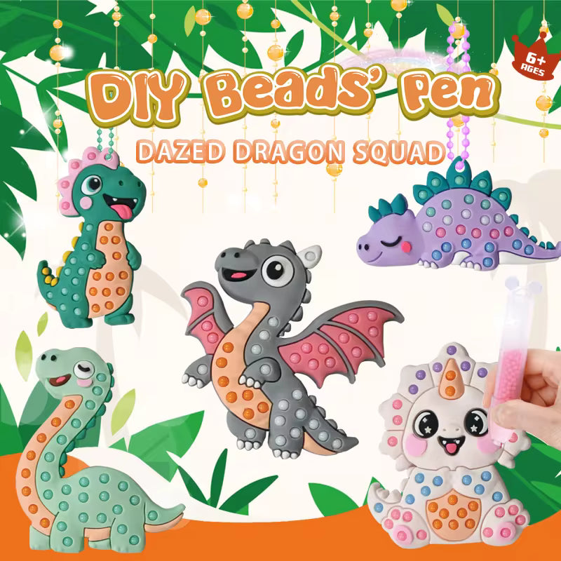 DIY Creative Beads Pen Toys, Handmade Dinosaur & Fruit Craft , Make Your Own Keychains & Stickers, Art Toy Gift for Boys Girls