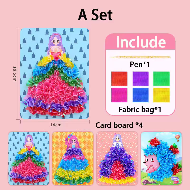 Puzzle Puncture Painting Card Boards Poke Sets For Kids Girls DIY Dress Up Princess Hedgehog Peacock Fabric Poking Art Craft