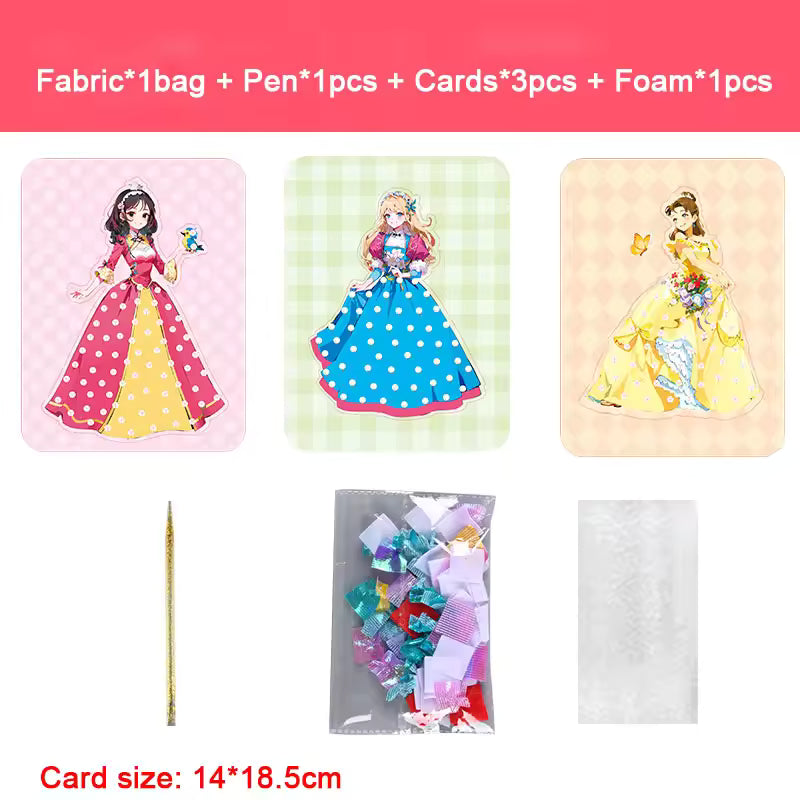 Puzzle Puncture Painting Card Boards Poke Sets For Kids Girls DIY Dress Up Princess Hedgehog Peacock Fabric Poking Art Craft