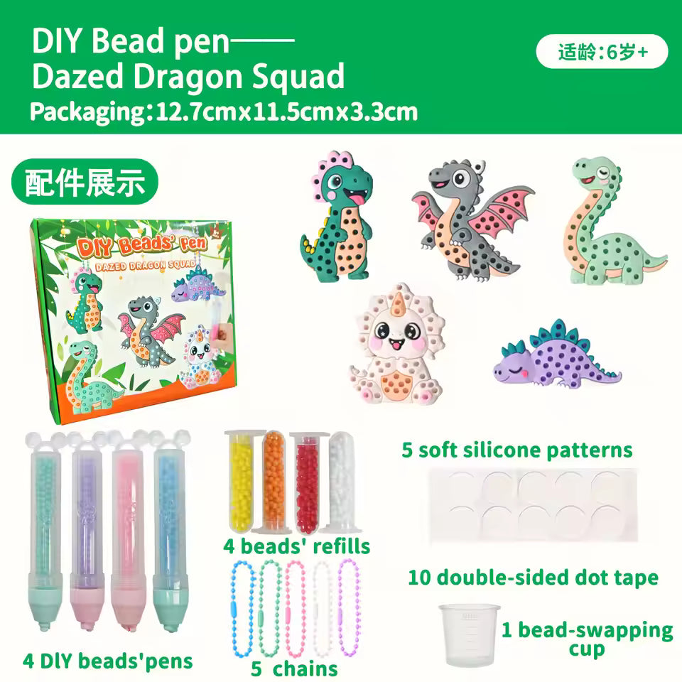 DIY Creative Beads Pen Toys, Handmade Dinosaur & Fruit Craft , Make Your Own Keychains & Stickers, Art Toy Gift for Boys Girls