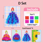 Puzzle Puncture Painting Card Boards Poke Sets For Kids Girls DIY Dress Up Princess Hedgehog Peacock Fabric Poking Art Craft