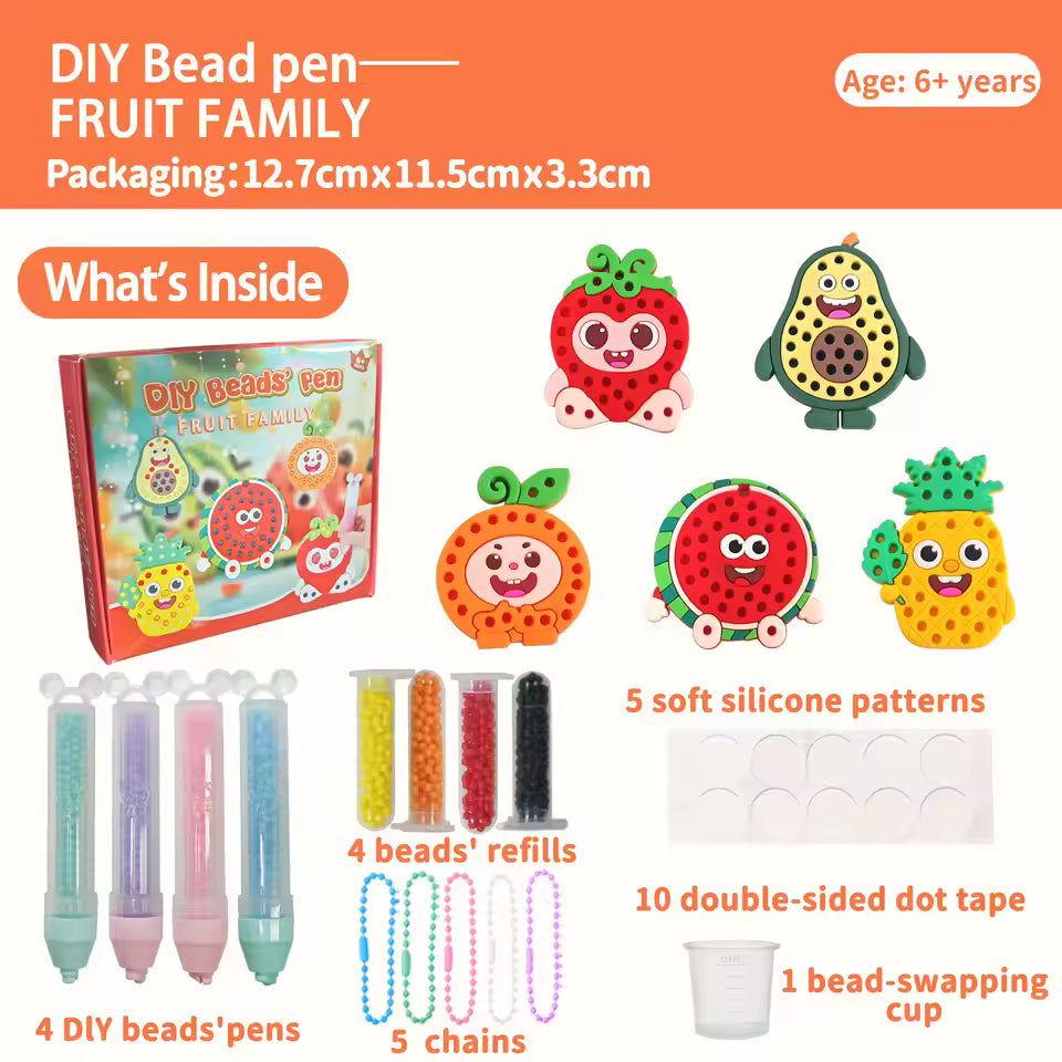 DIY Creative Beads Pen Toys, Handmade Dinosaur & Fruit Craft , Make Your Own Keychains & Stickers, Art Toy Gift for Boys Girls