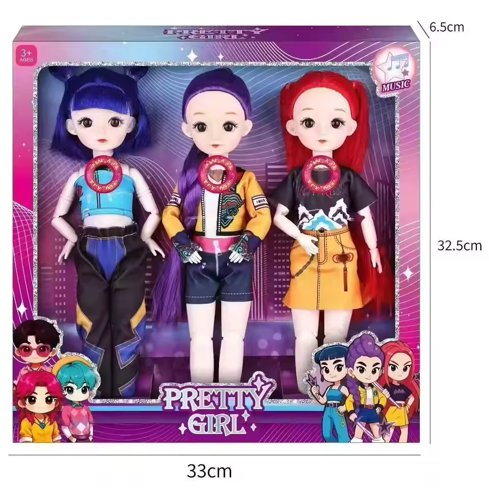 2026-Cute Doll Wearing KPop Witch Huntress Costume 3D Eyes Music-Playing Toy with Movable Joints for Girls And Boys