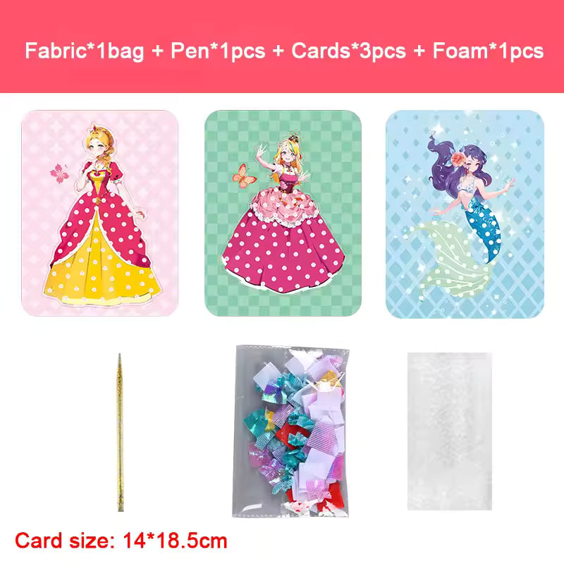 Puzzle Puncture Painting Card Boards Poke Sets For Kids Girls DIY Dress Up Princess Hedgehog Peacock Fabric Poking Art Craft